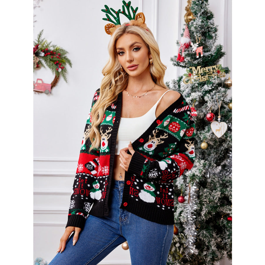 Reindeer Button Up Long Sleeve Cardigan Apparel and Accessories