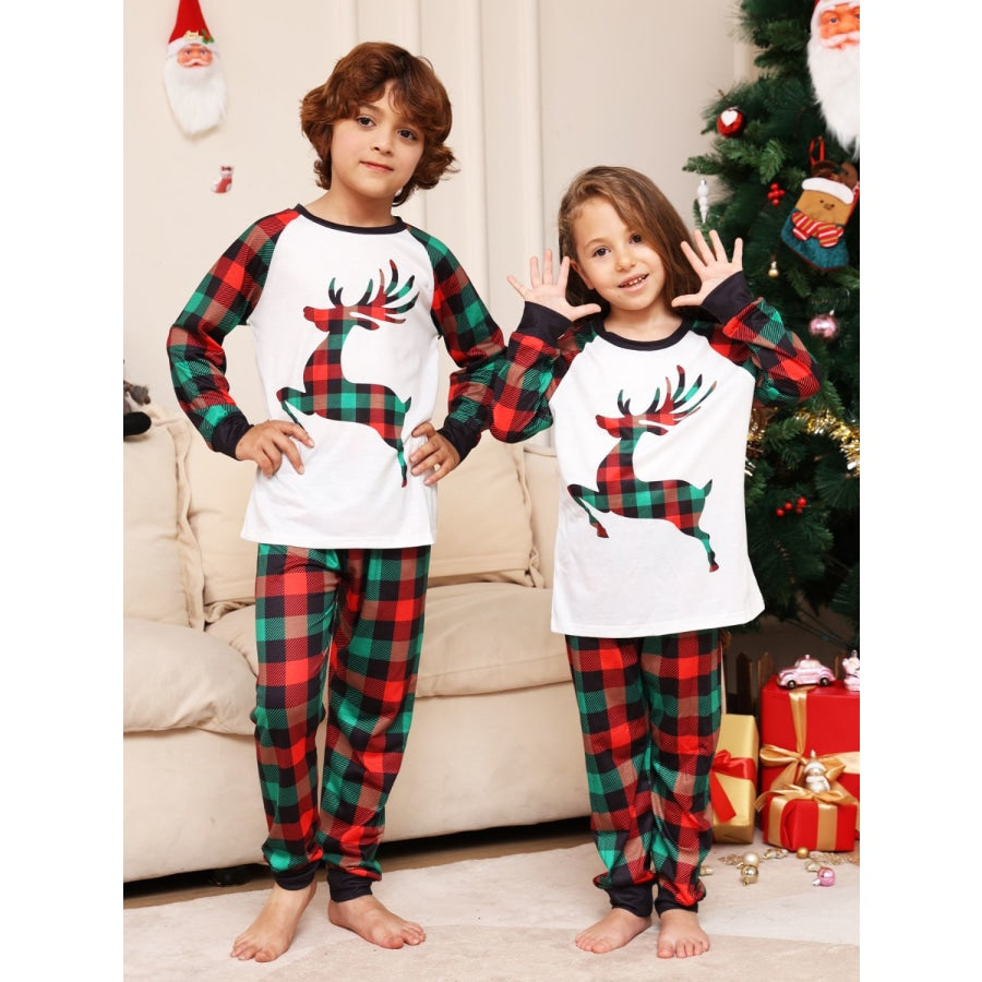 Reindeer Graphic Top and Plaid Pants Set