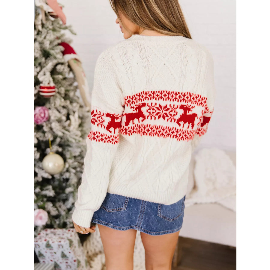 Reindeer Pattern Cable Knit Christmas Fashion Sweater Apparel and Accessories