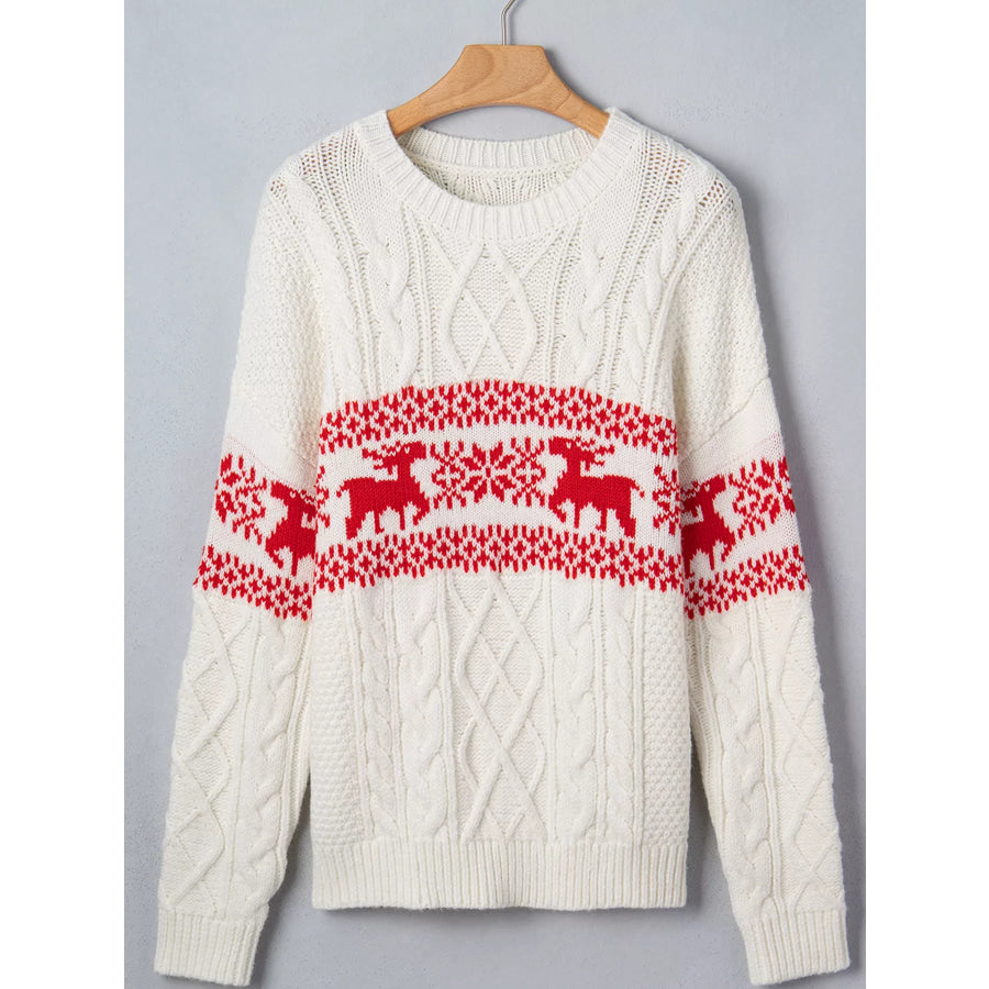 Reindeer Pattern Cable Knit Christmas Fashion Sweater Apparel and Accessories
