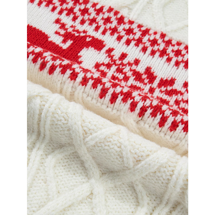 Reindeer Pattern Cable Knit Christmas Fashion Sweater Apparel and Accessories