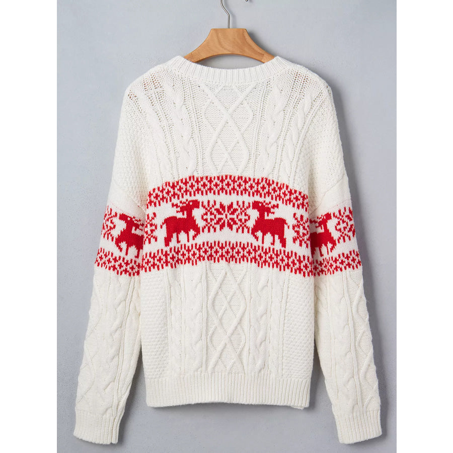 Reindeer Pattern Cable Knit Christmas Fashion Sweater Apparel and Accessories