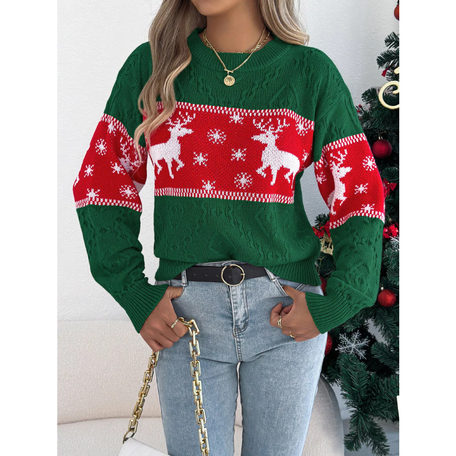 Reindeer Pattern Christmas Sweater Apparel and Accessories