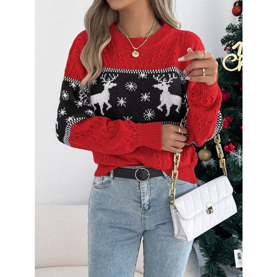 Reindeer Pattern Christmas Sweater Apparel and Accessories