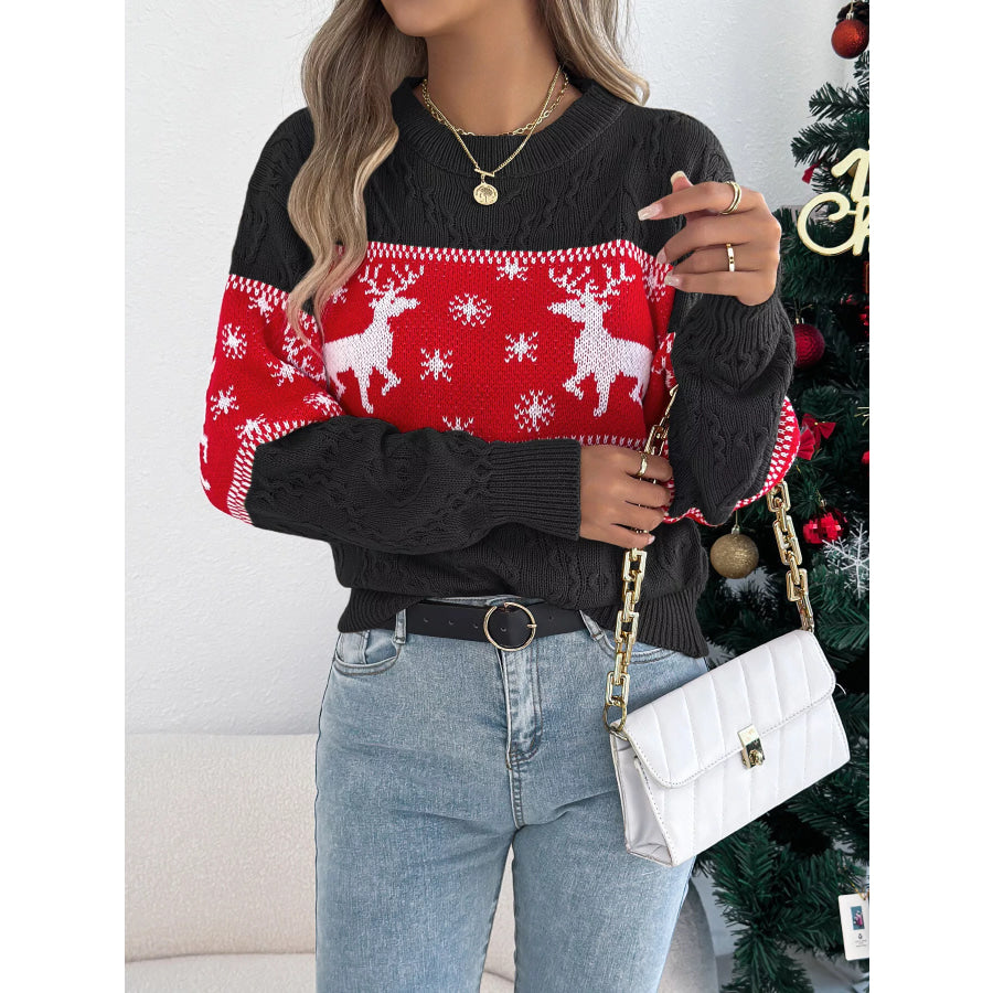 Reindeer Pattern Christmas Sweater Apparel and Accessories