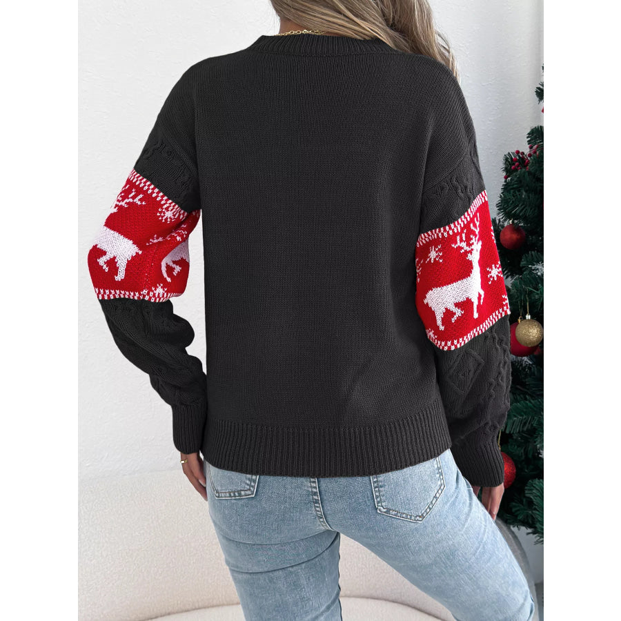 Reindeer Pattern Christmas Sweater Apparel and Accessories