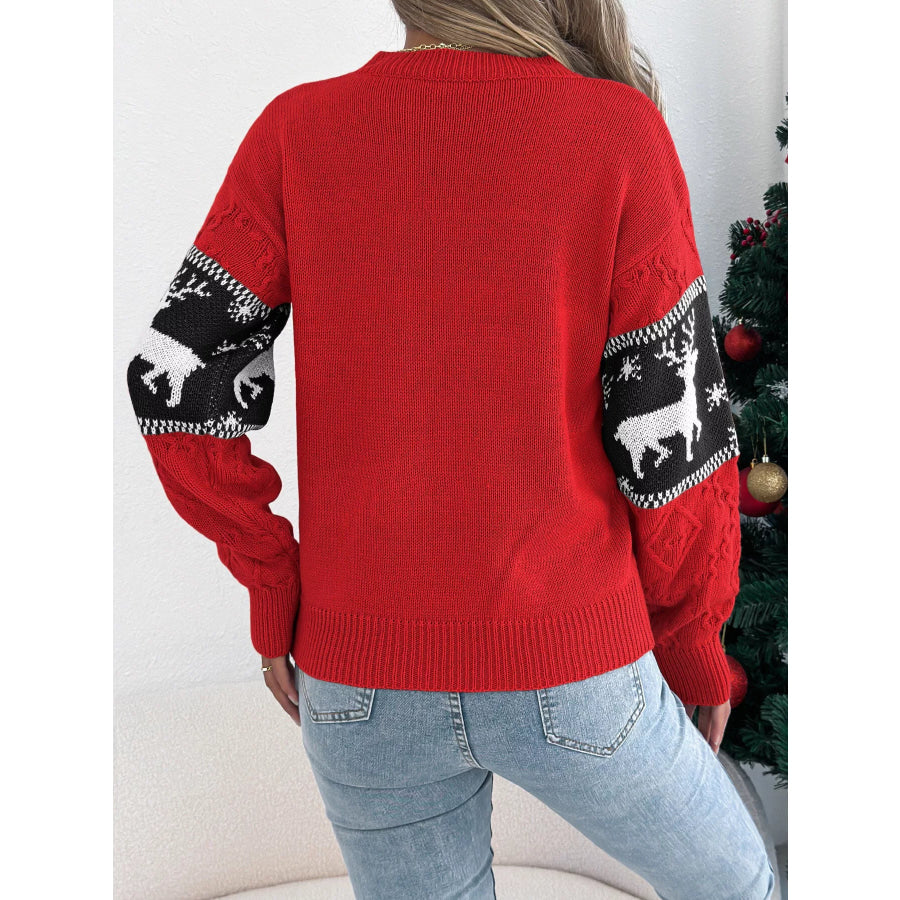 Reindeer Pattern Christmas Sweater Apparel and Accessories