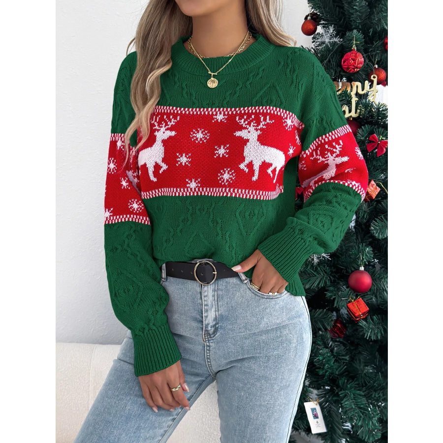 Reindeer Pattern Christmas Sweater Apparel and Accessories