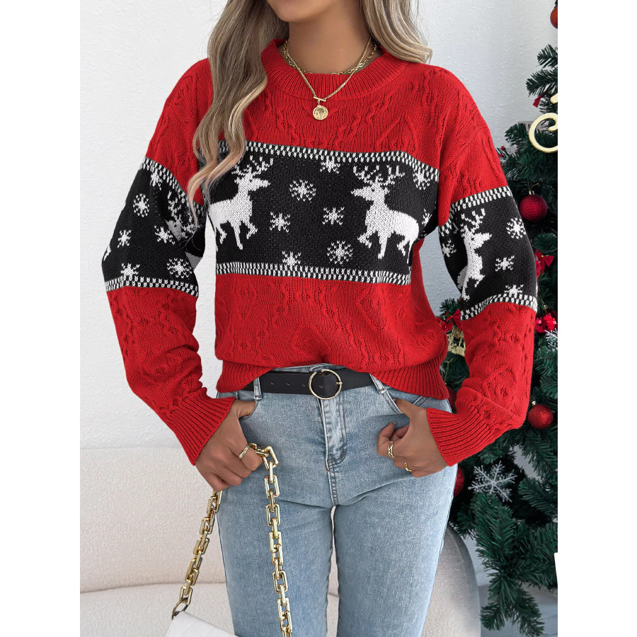 Reindeer Pattern Christmas Sweater Apparel and Accessories