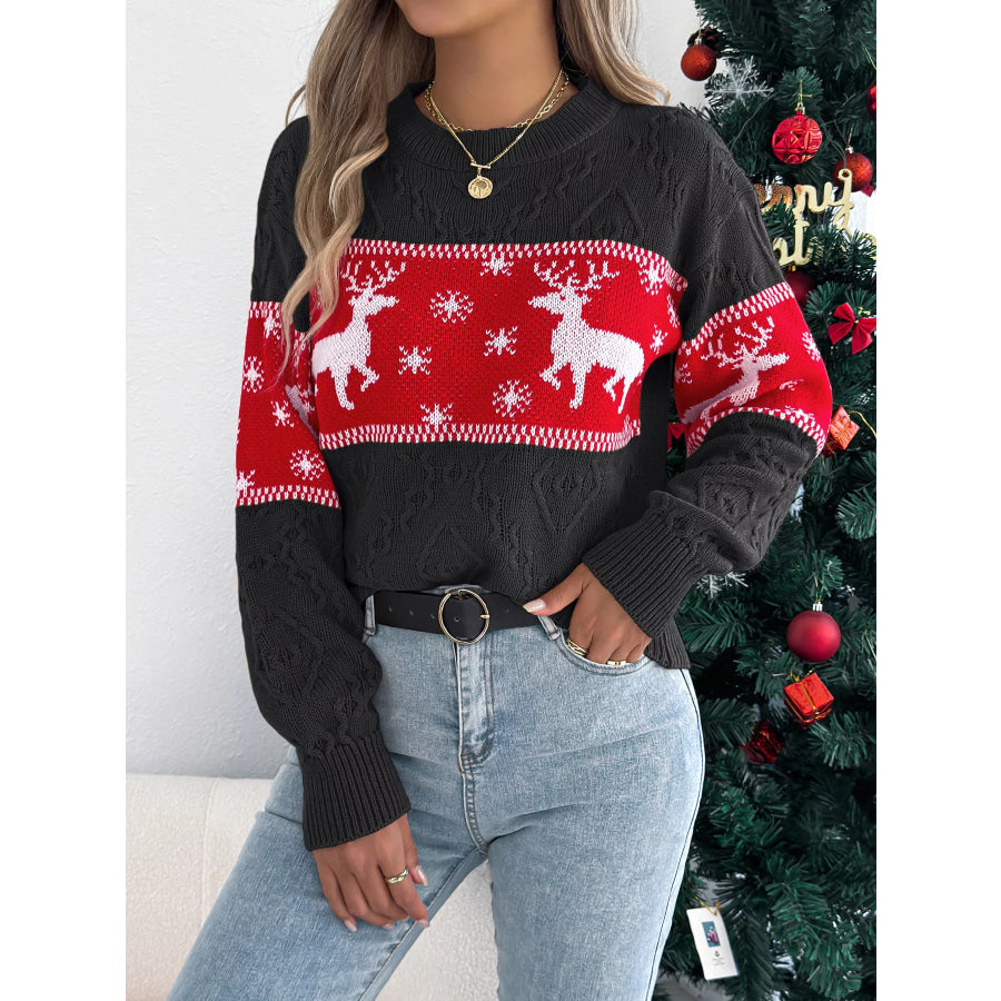 Reindeer Pattern Christmas Sweater Black / S Apparel and Accessories