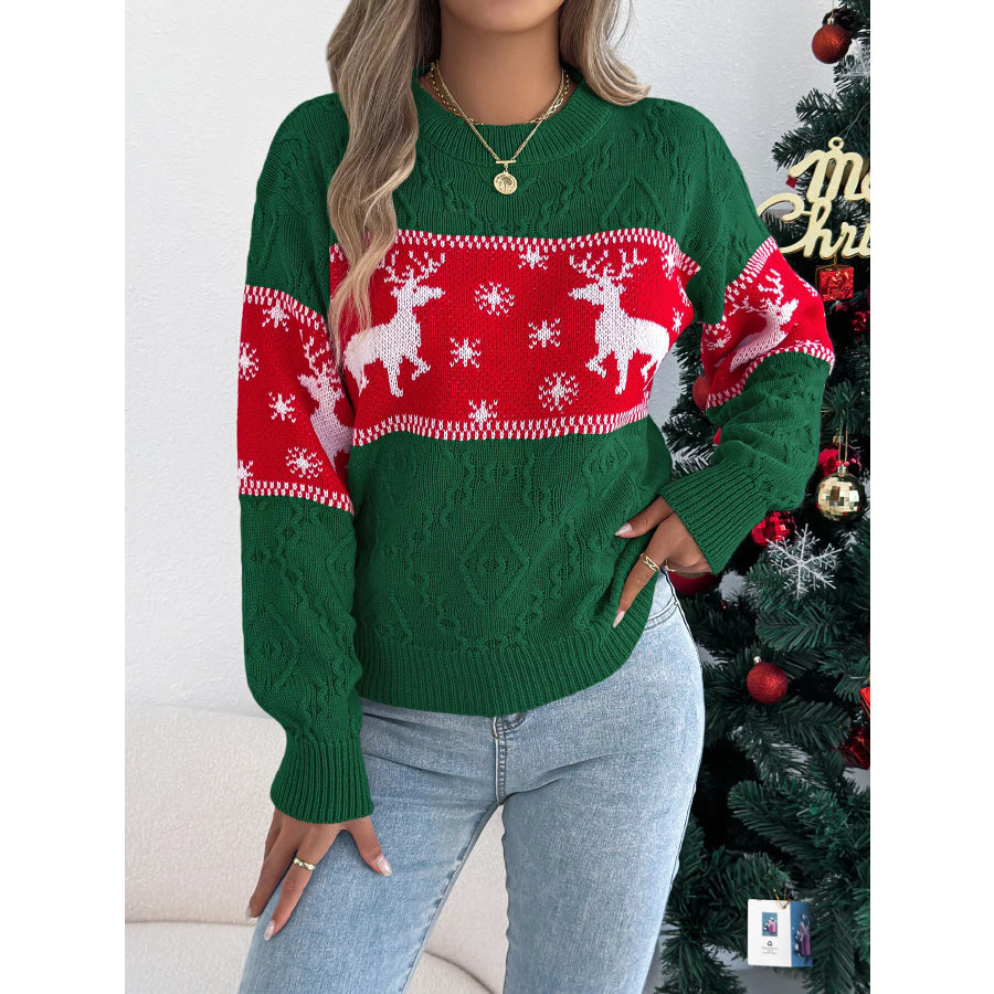 Reindeer Pattern Christmas Sweater Green / S Apparel and Accessories