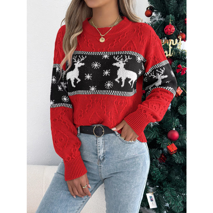 Reindeer Pattern Christmas Sweater Red / S Apparel and Accessories
