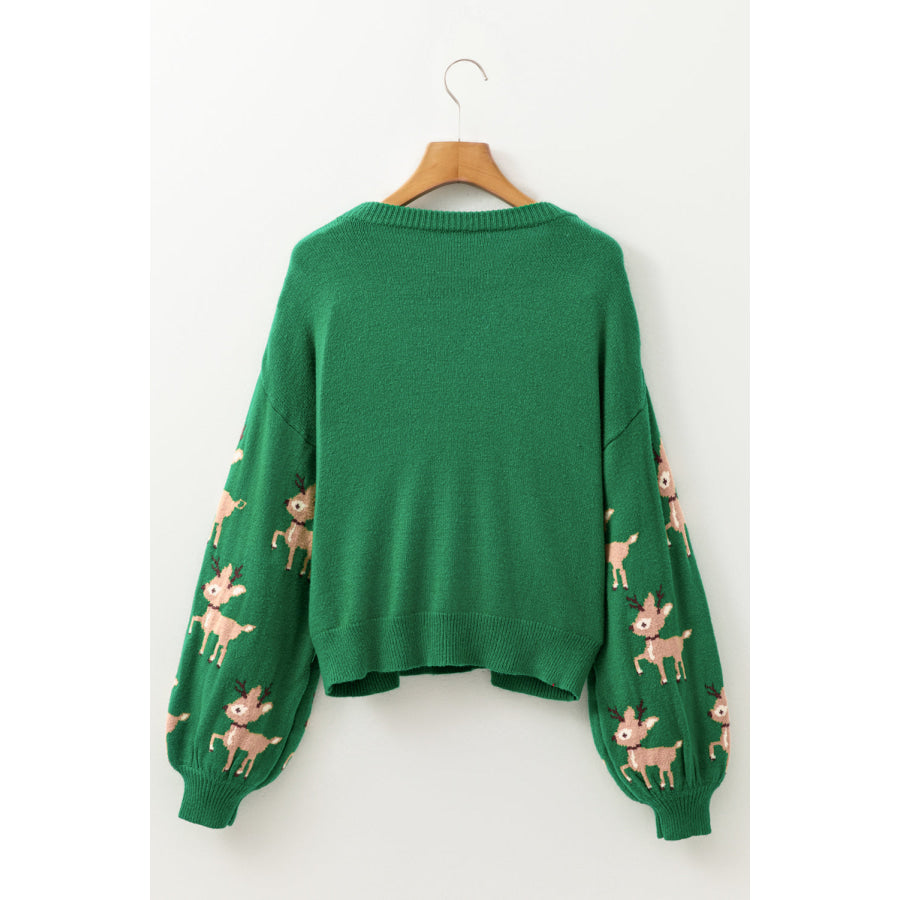 Reindeer Round Neck Drop Shoulder Sweater Apparel and Accessories