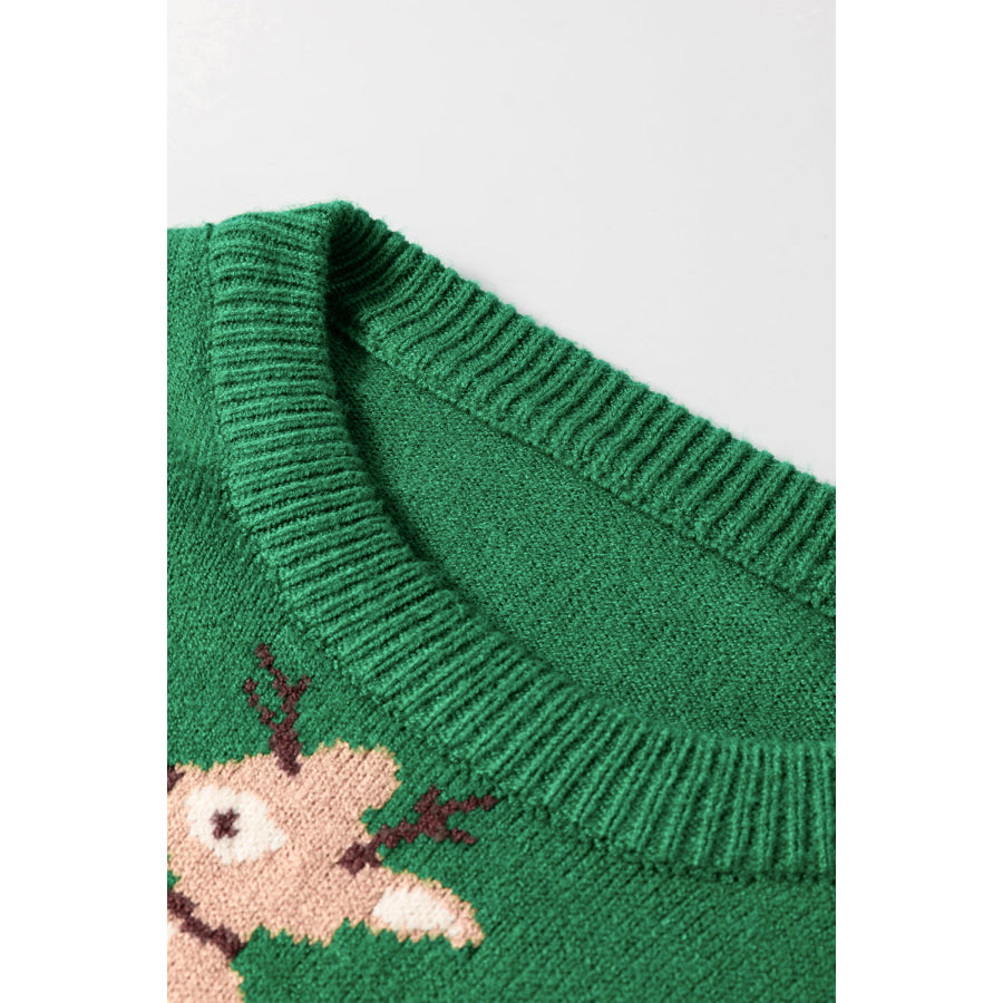 Reindeer Round Neck Drop Shoulder Sweater Apparel and Accessories