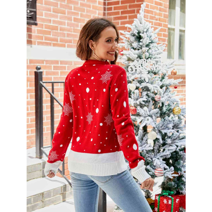 Reindeer Round Neck Sweater Red Orange / S