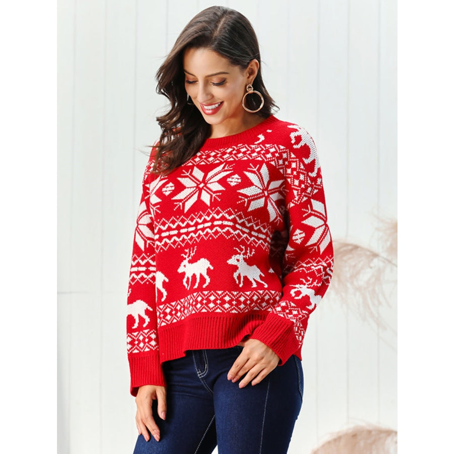 Reindeer &amp; Snowflake Round Neck Sweater