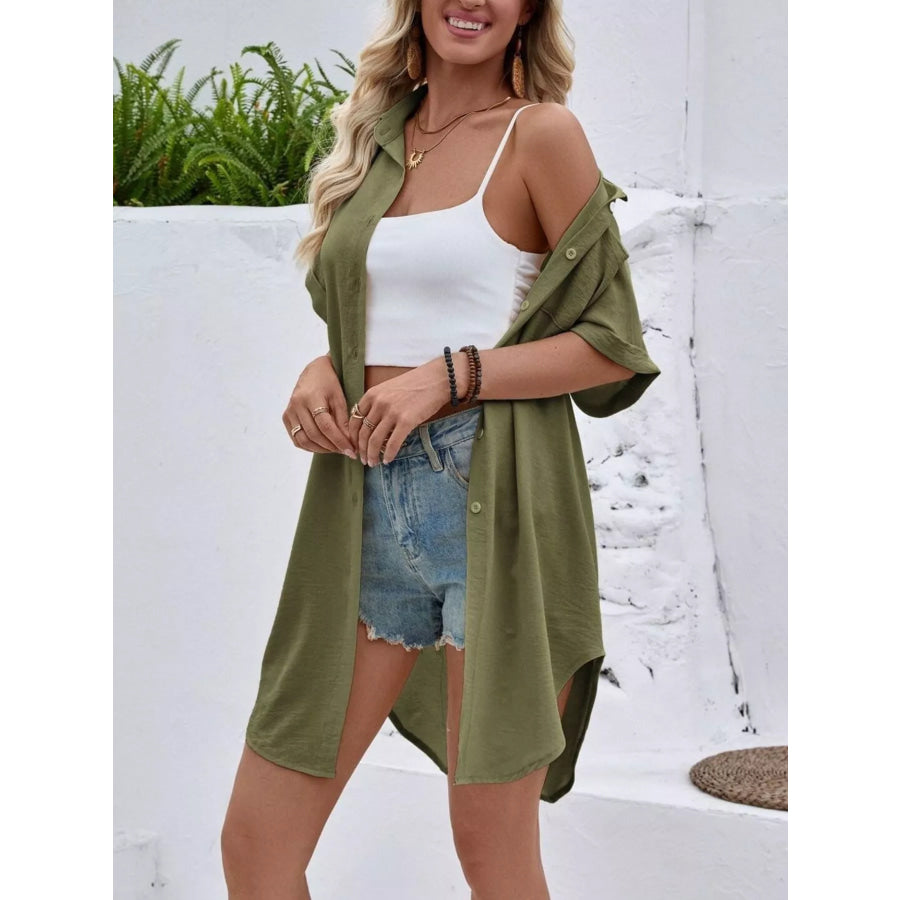 Relaxed Fit Button-Down Longline Shirt Apparel and Accessories