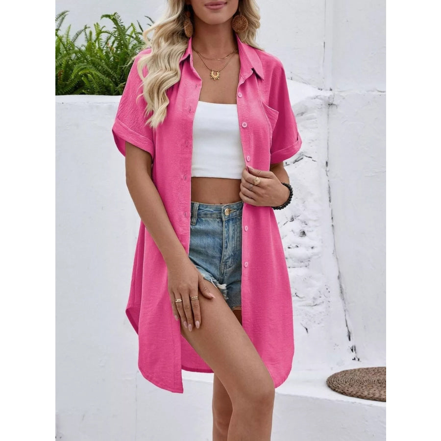 Relaxed Fit Button-Down Longline Shirt Apparel and Accessories