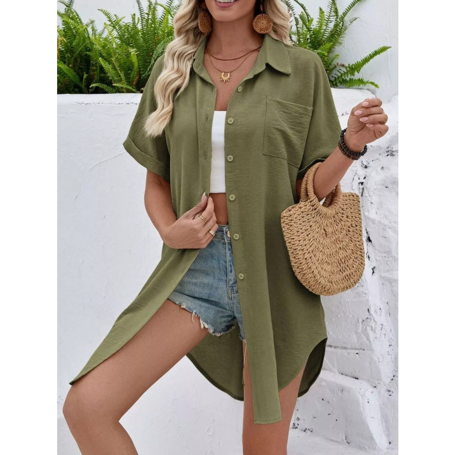 Relaxed Fit Button-Down Longline Shirt Apparel and Accessories