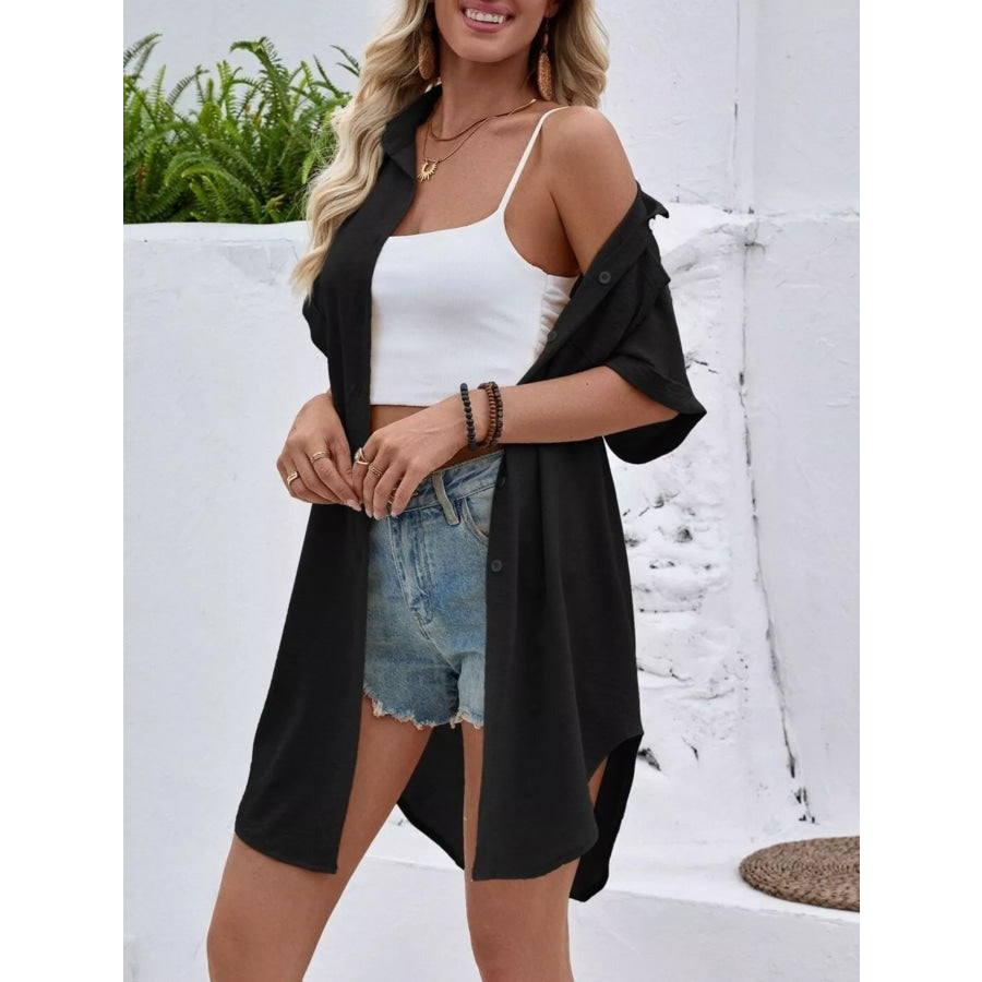 Relaxed Fit Button-Down Longline Shirt Apparel and Accessories
