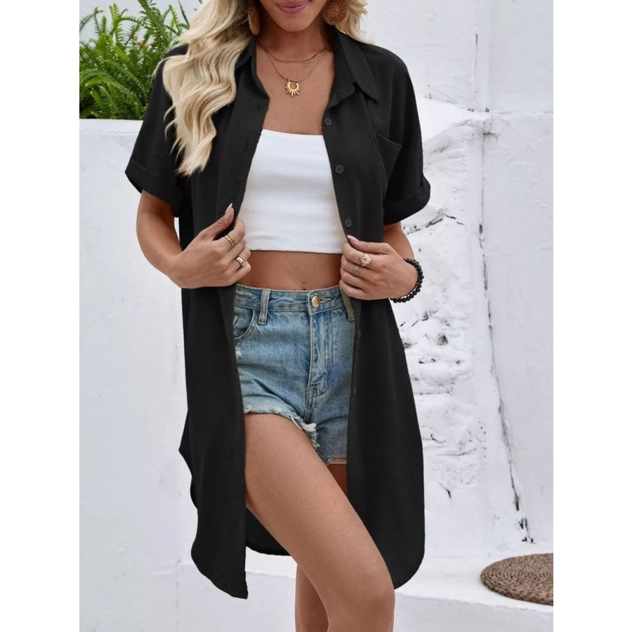 Relaxed Fit Button-Down Longline Shirt Apparel and Accessories
