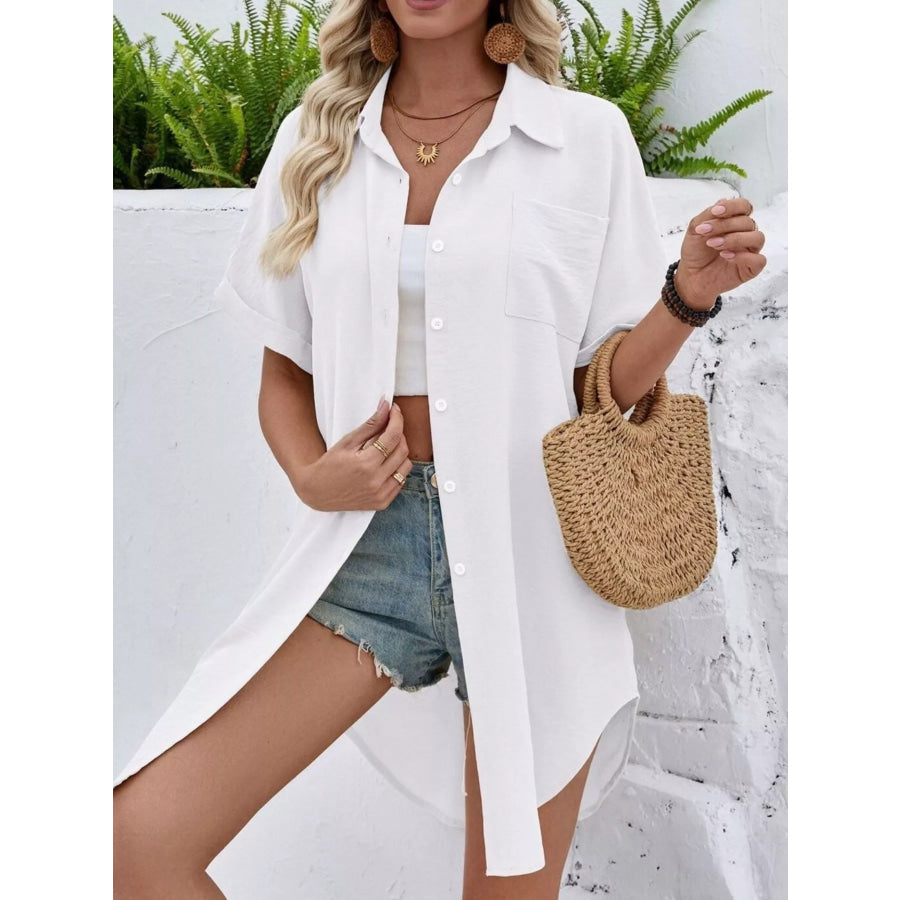 Relaxed Fit Button-Down Longline Shirt White / S Apparel and Accessories