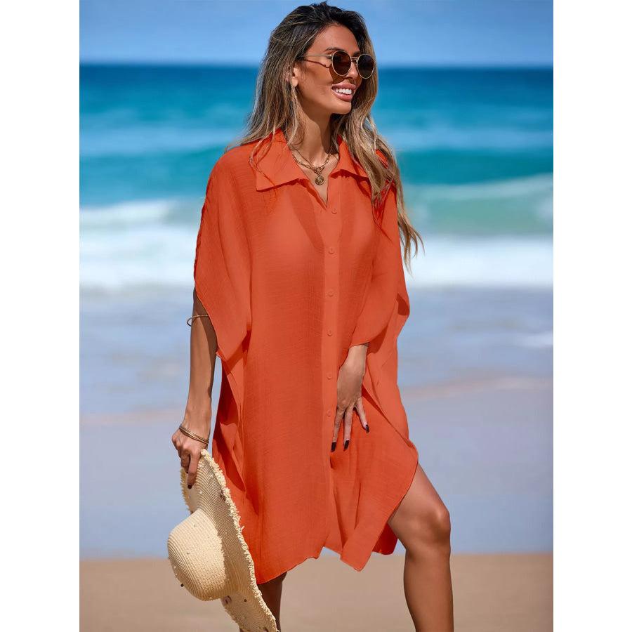 Relaxed Fit Button Up Cover-Up Dress Apparel and Accessories