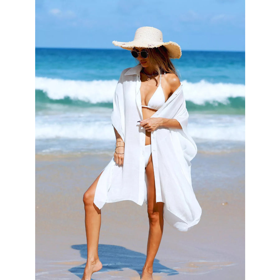 Relaxed Fit Button Up Cover-Up Dress Apparel and Accessories