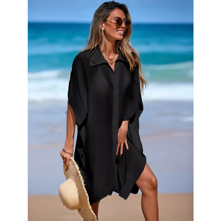 Relaxed Fit Button Up Cover-Up Dress Apparel and Accessories