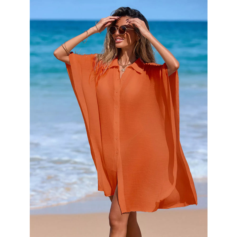 Relaxed Fit Button Up Cover-Up Dress Apparel and Accessories