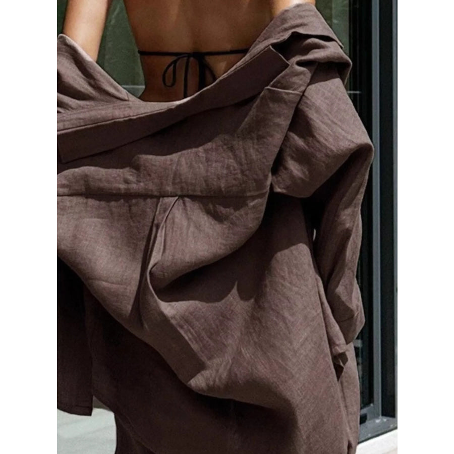 Relaxed Fit Button Up Shirt and Pants Two-Piece Set Apparel and Accessories