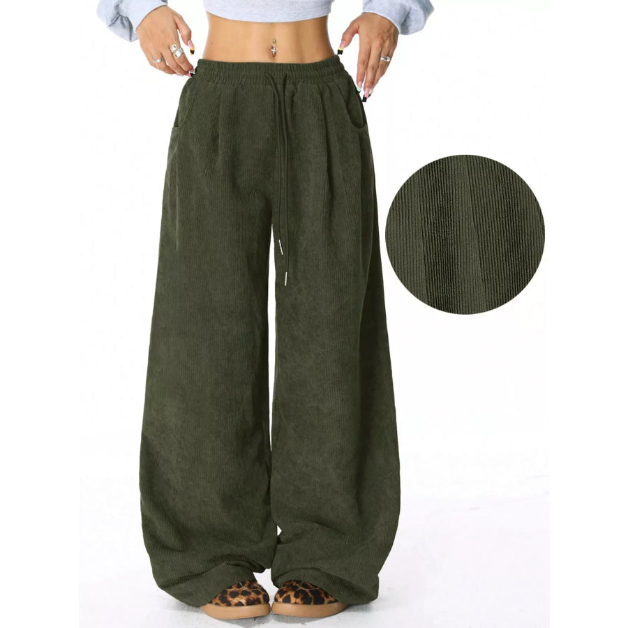 Relaxed Fit Corduroy Pants with Drawstring Apparel and Accessories