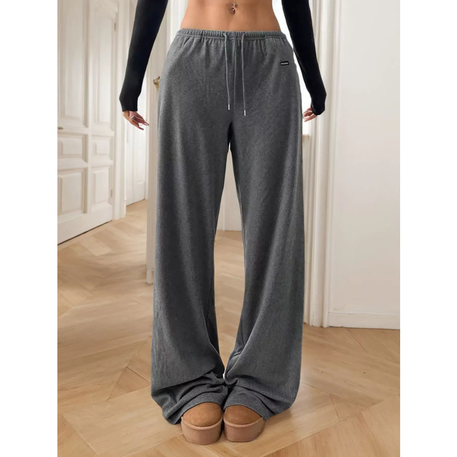 Relaxed Fit Drawstring Pants Gray / S Apparel and Accessories