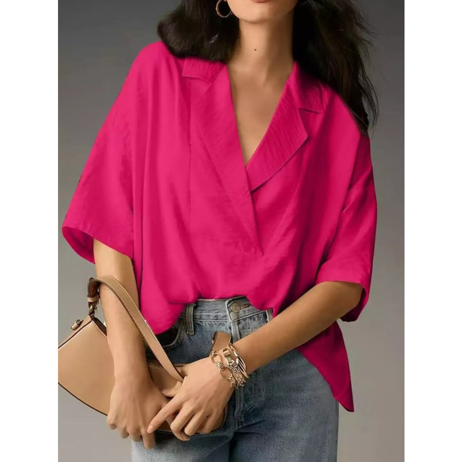 Relaxed Fit Half Sleeve Blouse Hot Pink / S Apparel and Accessories