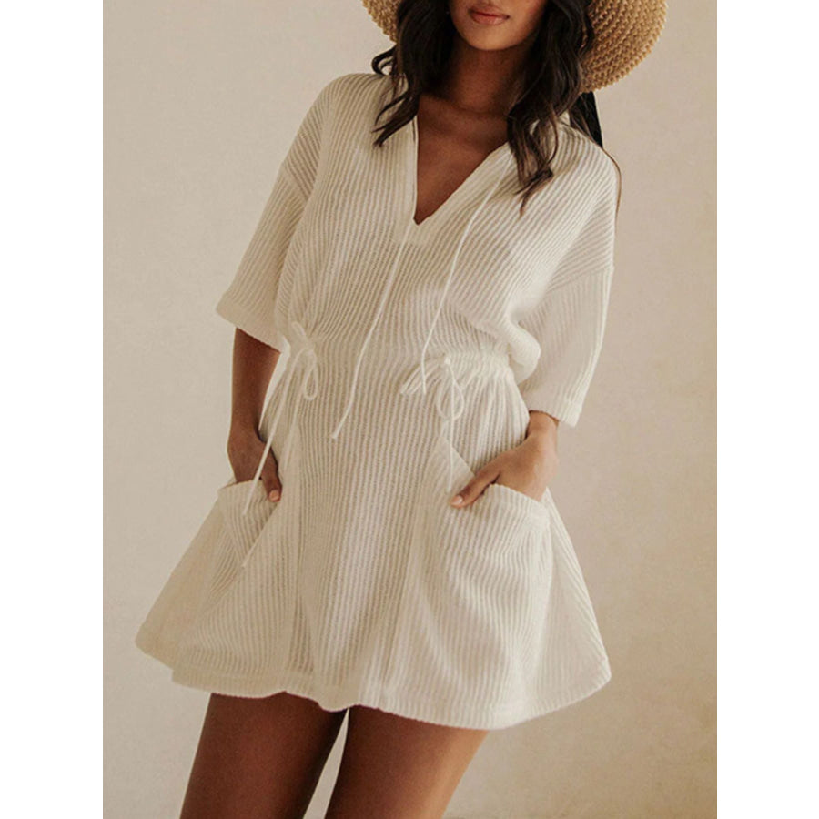 Relaxed Fit Half Sleeve Cover-Up Dress White / S Apparel and Accessories