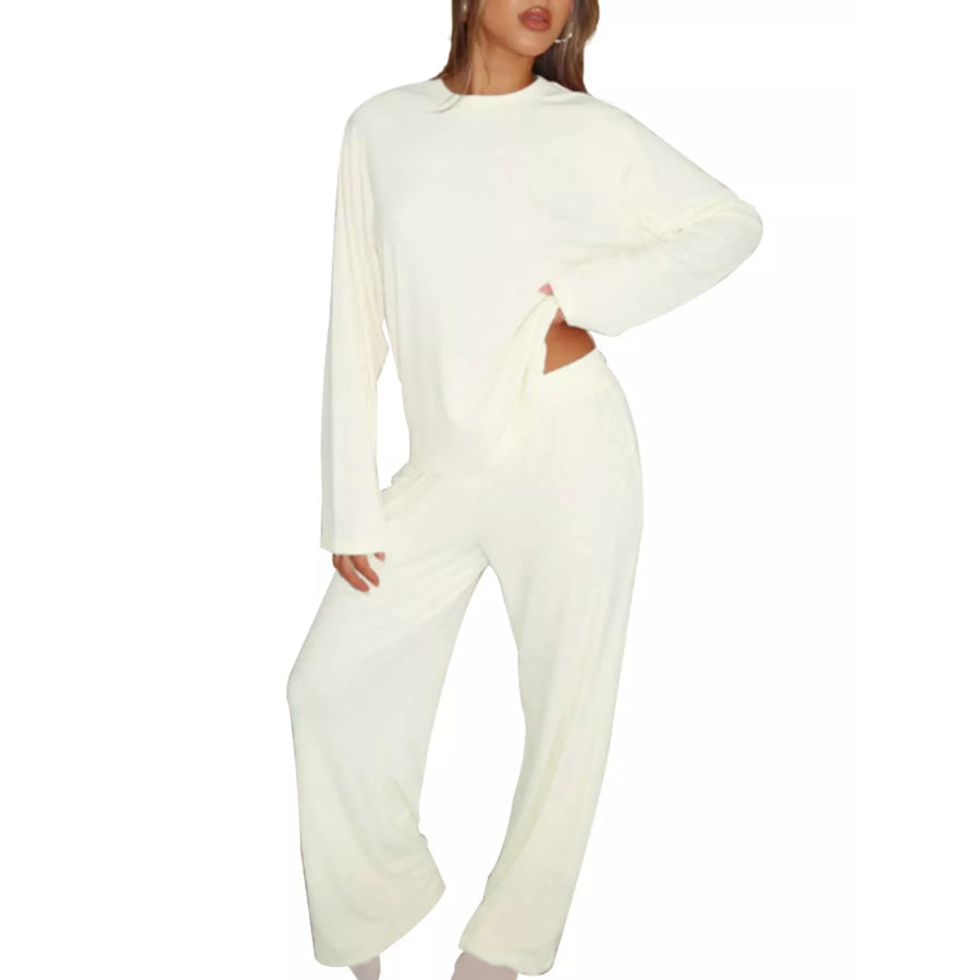 Relaxed Fit Long Sleeve Top and Pants Set Apricot / S Apparel and Accessories