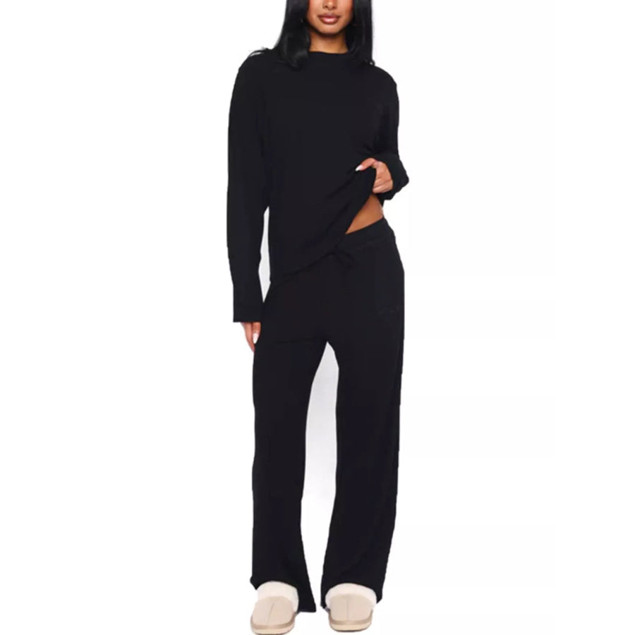 Relaxed Fit Long Sleeve Top and Pants Set Black / S Apparel and Accessories