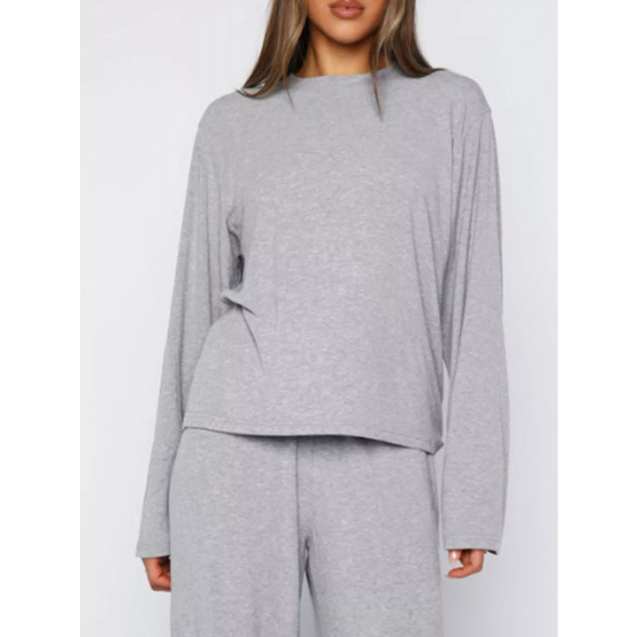 Relaxed Fit Long Sleeve Top and Pants Set Light Gray / S Apparel and Accessories