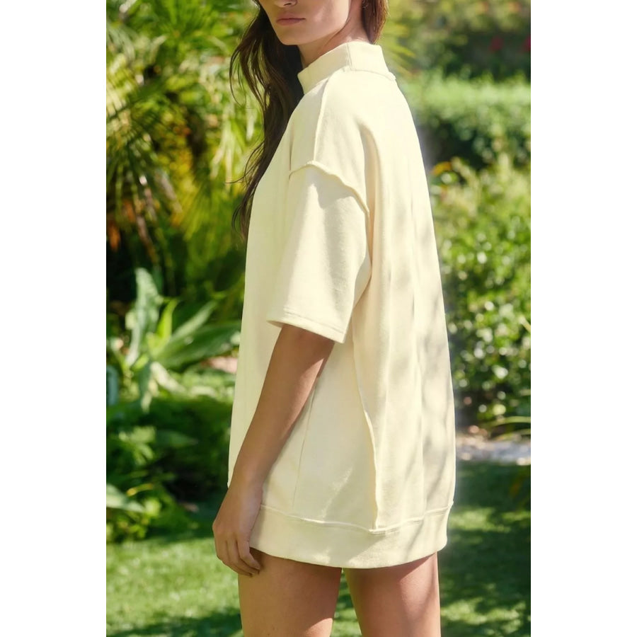 Relaxed Fit Mock Neck Top & Shorts Set Apparel and Accessories