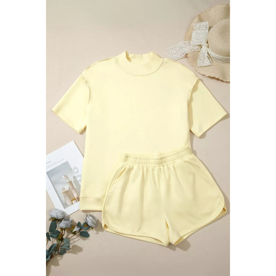 Relaxed Fit Mock Neck Top & Shorts Set Apparel and Accessories