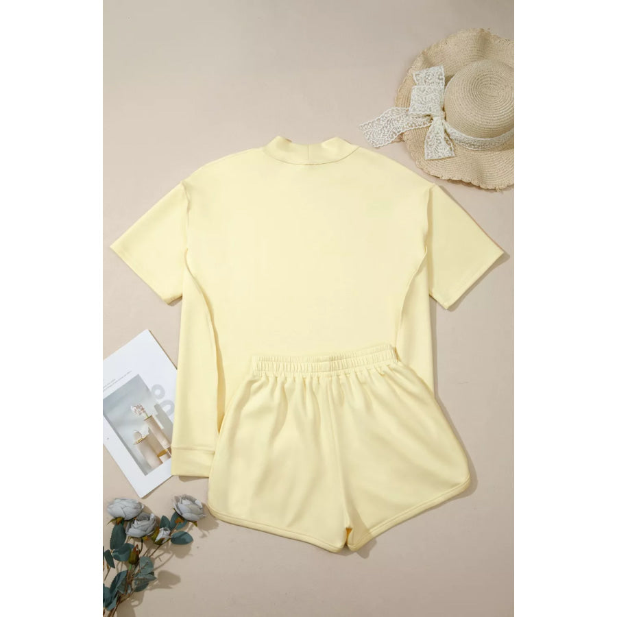 Relaxed Fit Mock Neck Top & Shorts Set Apparel and Accessories