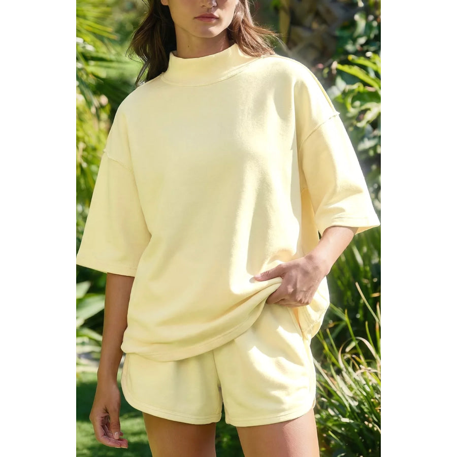 Relaxed Fit Mock Neck Top & Shorts Set Pastel Yellow / S Apparel and Accessories