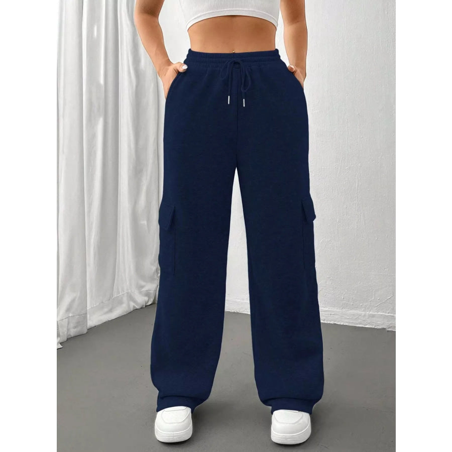Relaxed Fit Pants with Drawstring Waist Blue / S Apparel and Accessories