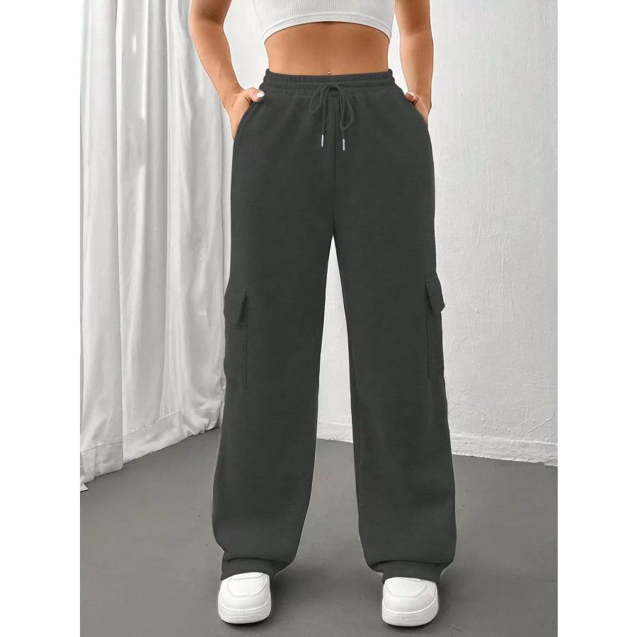Relaxed Fit Pants with Drawstring Waist Dark Gray / S Apparel and Accessories