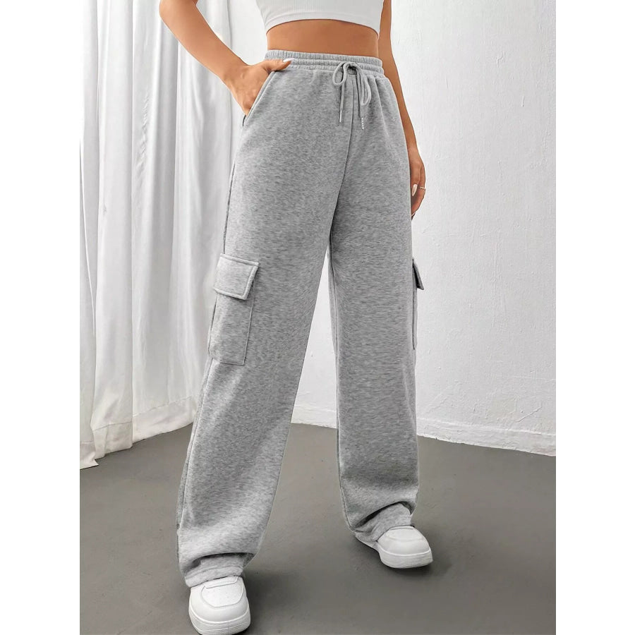 Relaxed Fit Pants with Drawstring Waist Light Gray / S Apparel and Accessories