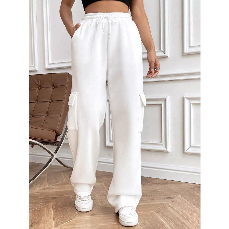 Relaxed Fit Pants with Drawstring Waist White / S Apparel and Accessories