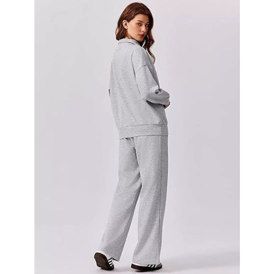 Relaxed Fit Quarter-Zip Top and Pants Set Apparel and Accessories
