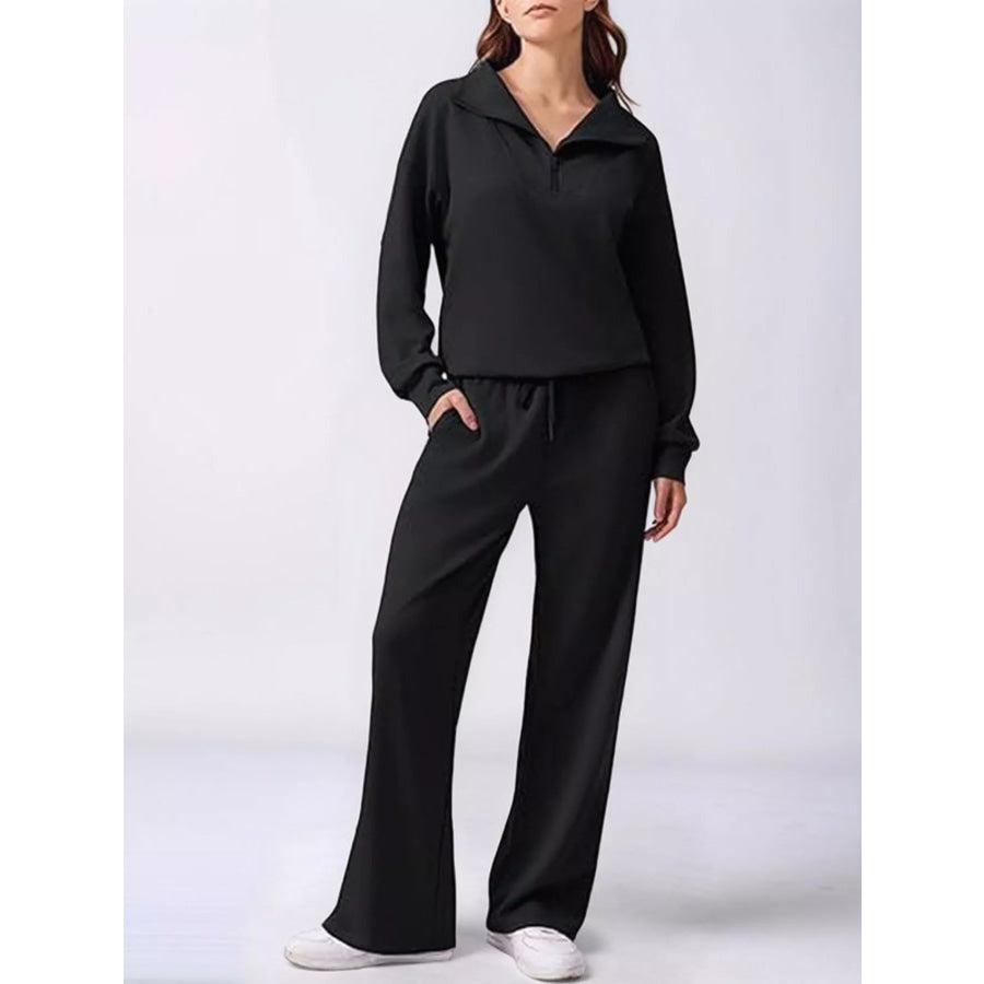 Relaxed Fit Quarter-Zip Top and Pants Set Black / S Apparel and Accessories