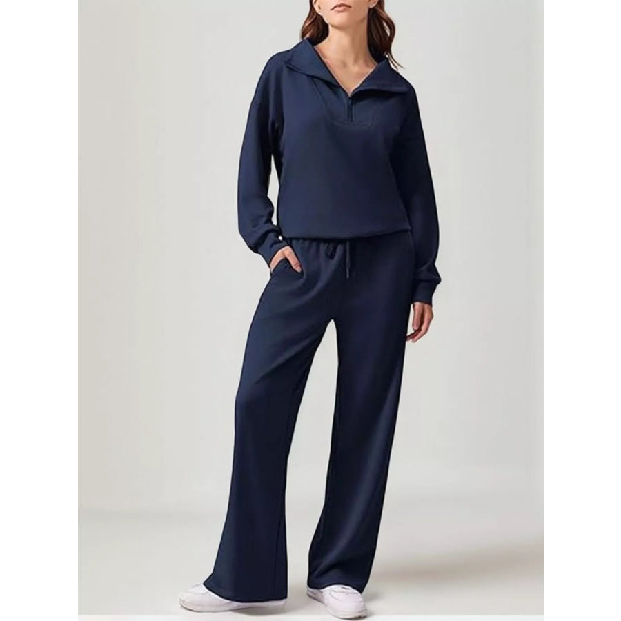 Relaxed Fit Quarter-Zip Top and Pants Set Dark Blue / S Apparel and Accessories