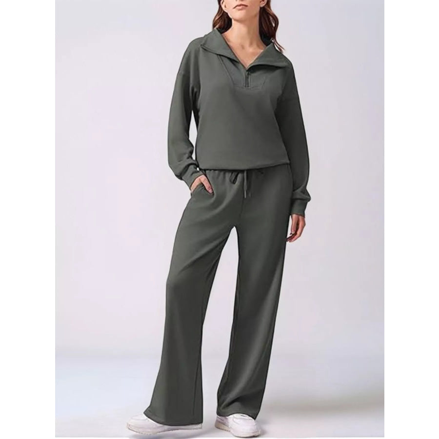 Relaxed Fit Quarter-Zip Top and Pants Set Dark Gray / S Apparel and Accessories